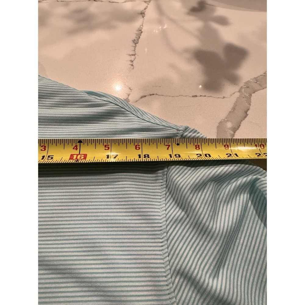 Simply Southern Mens XXL Performance Polo Shirt Aqua Blue Striped Turtle Logo - Picture 6 of 9